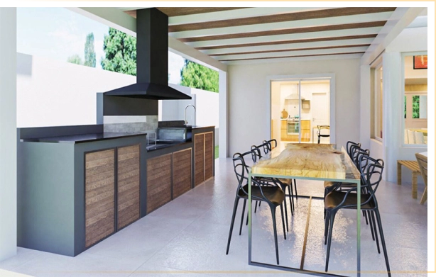 Imagem de ambiente com coifa residencial.